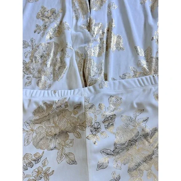 MSK Women's Plus Size Printed Chiffon Pull-On Palazzo Pants Ivory Gold 2X - Picture 9 of 11